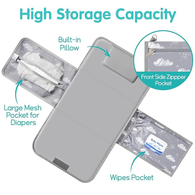 PHOEBUS BABY Diaper Changing Pad, Extra Large Portable Changing Pad for Baby with Wipes Holder, Foldable Travel Diaper Changing Mat with Shoulder Strap