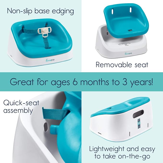 Hiccapop ErgoBoost Toddler Booster Seat for Dining Table, Non-Slip Stable Booster Chair for Toddlers Eating, High Chair Booster Seat for Dining Table, Teal