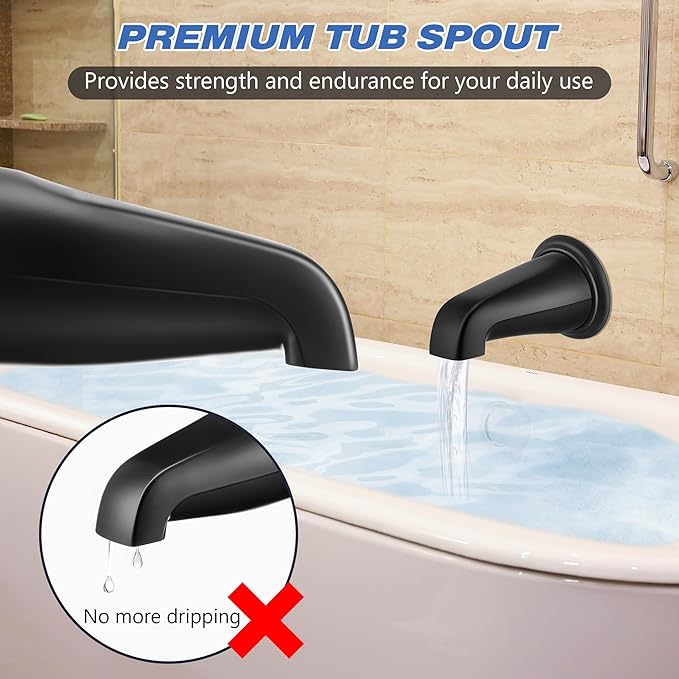 Dreyoo Tub Spout (Universal Fits 1/2" Copper Pipe, 1/2" IPS and 3/4" IPS), Bathroom Bathtub Faucet with Adapters and Hex Wrench(Matte Black,Without Diverter)