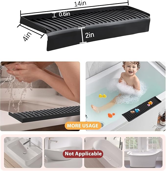 Sink Edge Protector with Suction Cup 4"x14", Silicone Sink Splash Guard for Kitchen & Bathroom, Protect Countertop from Scratches, Stains, for Stainless Steel Granite Quartz-Black