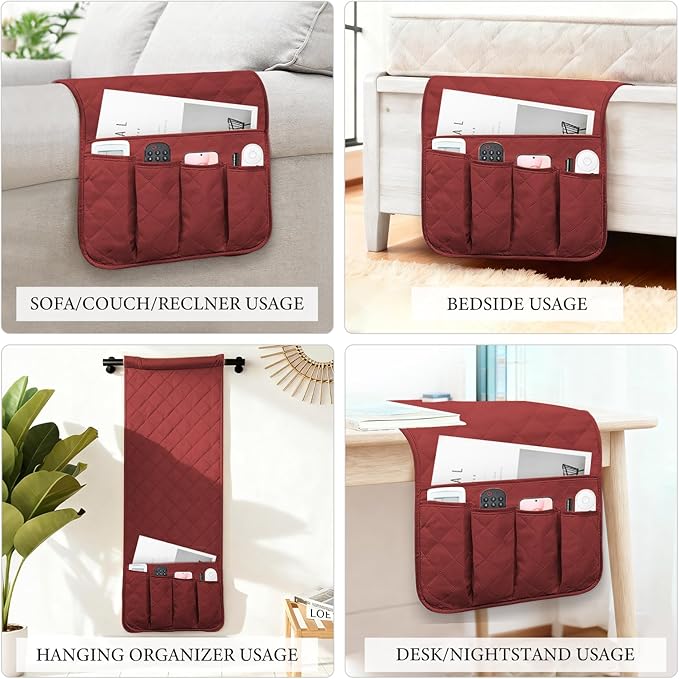 Armchair Caddy Couch Caddy, Remote Control Holder, Non-Slip Sofa Armrest Organizer, Couch Organizer with 5 Pockets, for Cell Phone TV Remote Holder Magazines (RED)