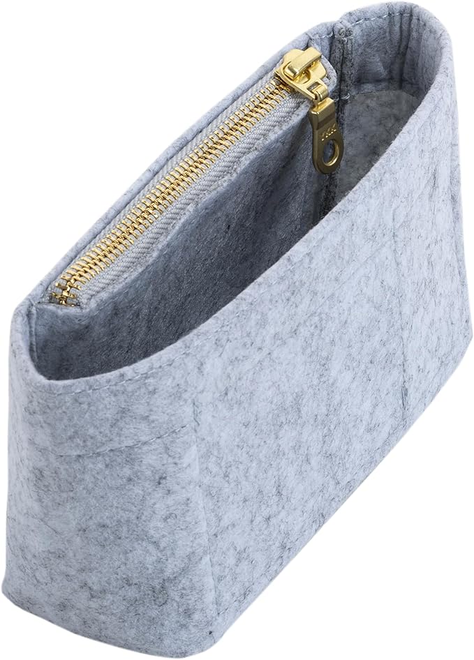Mini Purse Organizer Insert for Longchamp Le Pliage Small Tote – Felt Inner Bag Liner with Zipper Pocket, Lightweight Storage for Mini Handbags, Gray