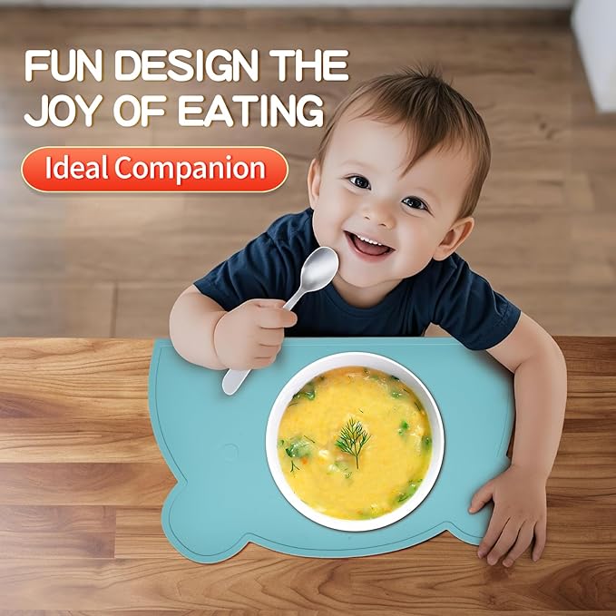Silicone Bear Placemat for Toddlers (Blue Tones)