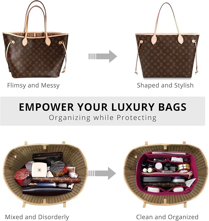OPPOSHE Purse Organizer Insert for Handbags, Softened Felt Bag Insert Organizer for Tote, Compatible with LV, Coach, MK, Kate Spade, Goyard, Longchamp (Rosy, Medium)