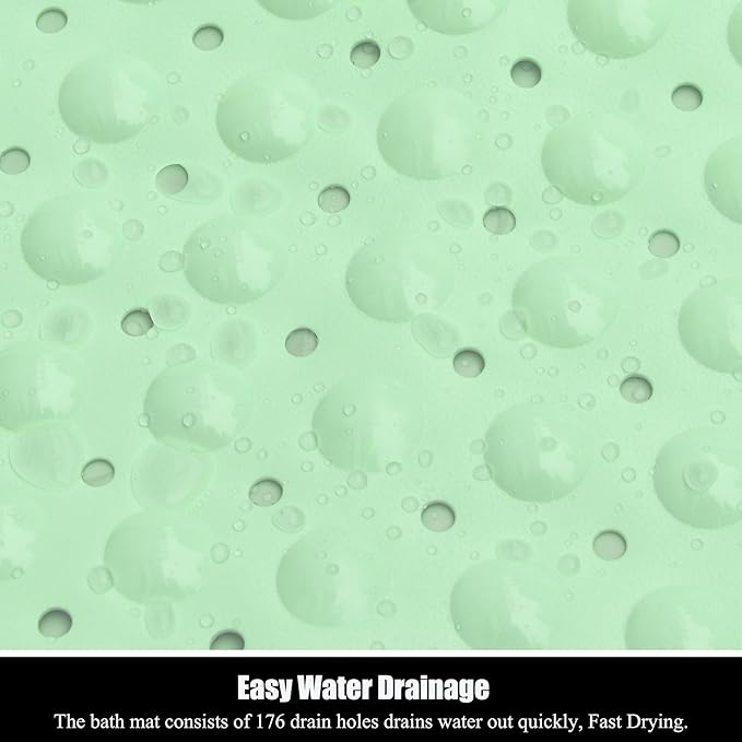 Bathtub and Shower Mats, Extra Long Non-Slip Bath Mat 39 x 16 Inch, Machine Washable Bath Tub Mat with Suction Cups & Drain Holes for Bathroom, Green