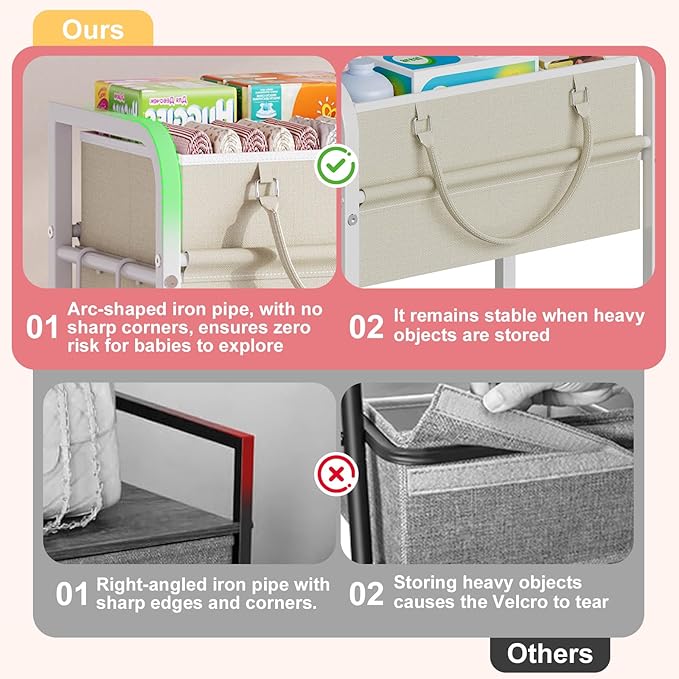 2In1 Baby Diaper Caddy Organizer and Storage, 3 Tier Rolling Cart with Drawer, Detachable Dividers, Mobile Utility Cart Baby Dresser Clothes Organizer for Crib, Bedroom, Art & Craft Storage
