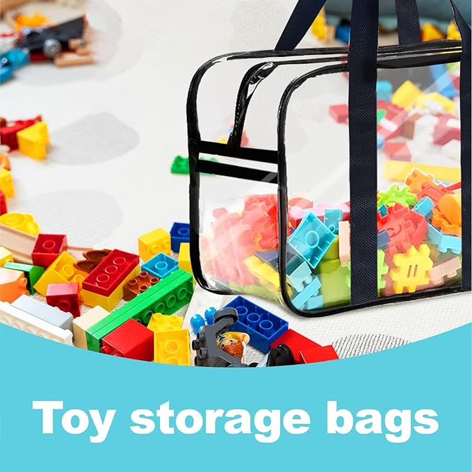 Clear Toy Storage Bag with Zipper - Organizing Bags for Home Travel with Handles - for Building Blocks, Puzzle, Book, Board Game(1, X-Large)