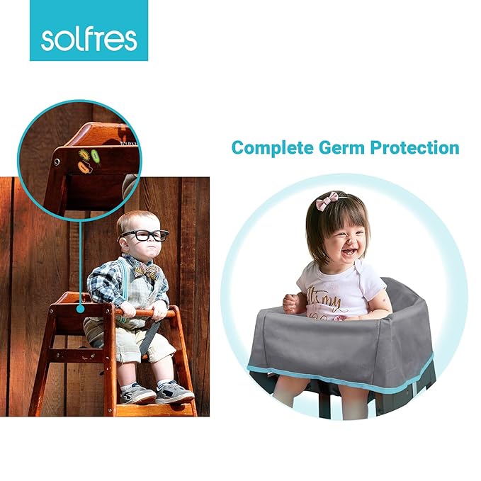 Dual-Belt Baby High Chair Cover, Upgrade Version, for Wooden or Restaurant High Chair, Sturdy and Robust Material, Waterproof Washable Stain and Slip Resistant, Gray