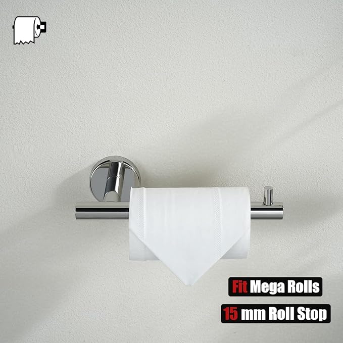 JQK Chrome Toilet Paper Holder, 5 Inch 304 Stainless Steel Thick 8mm Tissue Paper Dispenser for Bathroom, Hold Mega Rolls, Polished Chrome Wall Mount, TPH100-CH
