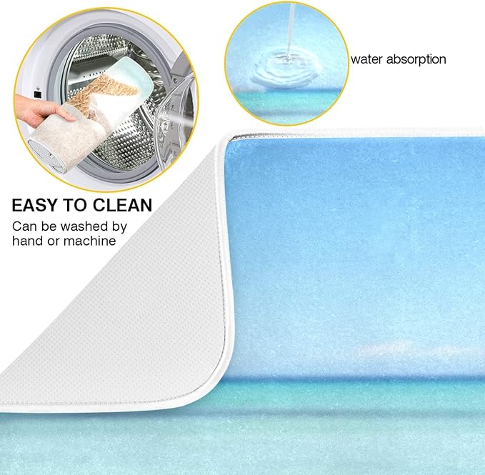 Summer Starfish Dish Drying Mats Seashells Beach Theme for Kitchen Counter Sink 16x18 in, Coastal Dish Draining Mat Baby Bottle Rack Drainer Mat Dry Pad