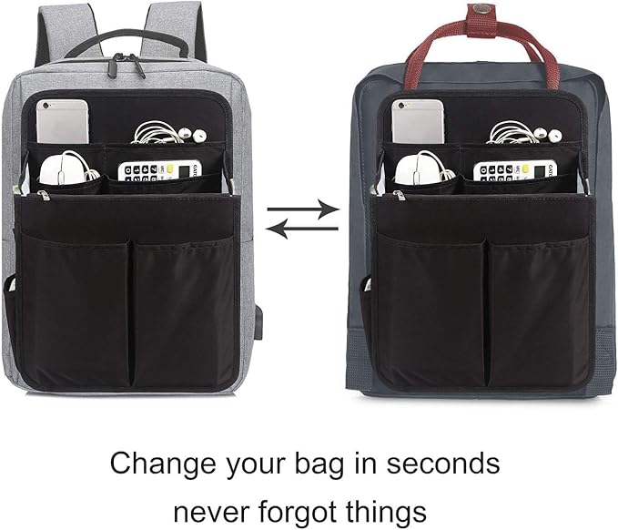 Yoillione Backpack Organizer Insert for Men and Women with Base Shaper - Lightweight Bag Organizer with High Capacity, 17 Pockets with Zipper (13'' Height, Black)