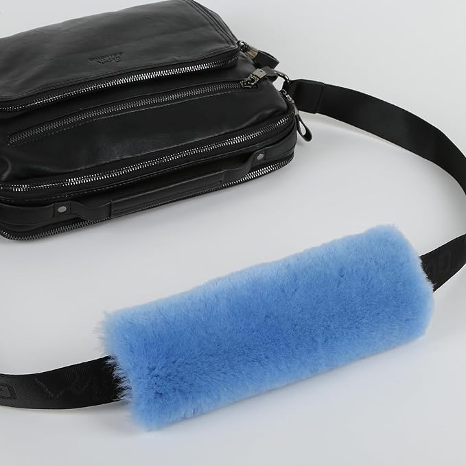 Soft Genuine Sheepskin Wool Auto Seat Belt Cover Seatbelt Shoulder Pad for a More Comfortable Driving, Compatible with All Cars(Blue)