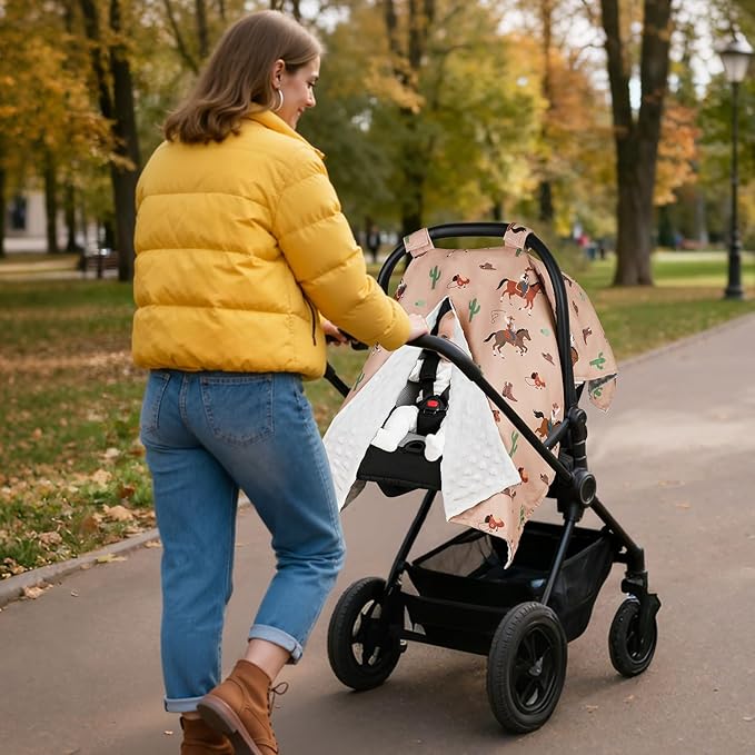 Rquite Car Seat Cover Baby, Carseat Covers Baby Girl, Winter Infant Car Seat Cover, Warm Minky Car Seat Canopy, Baby Carrier Cover with Peekaboo Opening, Multi Use Nursing Cover & Toddler Blanket