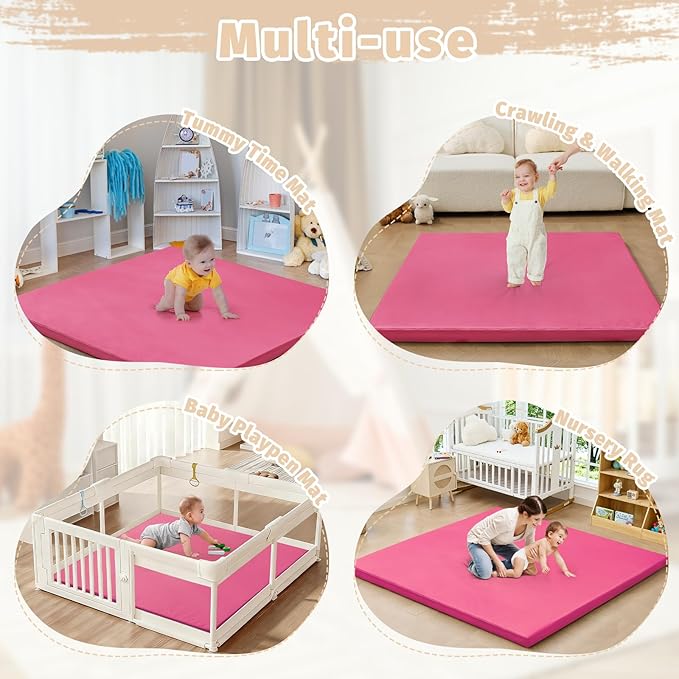 Waterproof Baby Play Mat for Floor 1.3"Thick Memory Foam 50 * 50 Cushion Playpen Playmat Tummy Time Nursery Rug Pad Mattress Create Soft & Safe Area for Infants,Toddler,Kids,Hot Pink