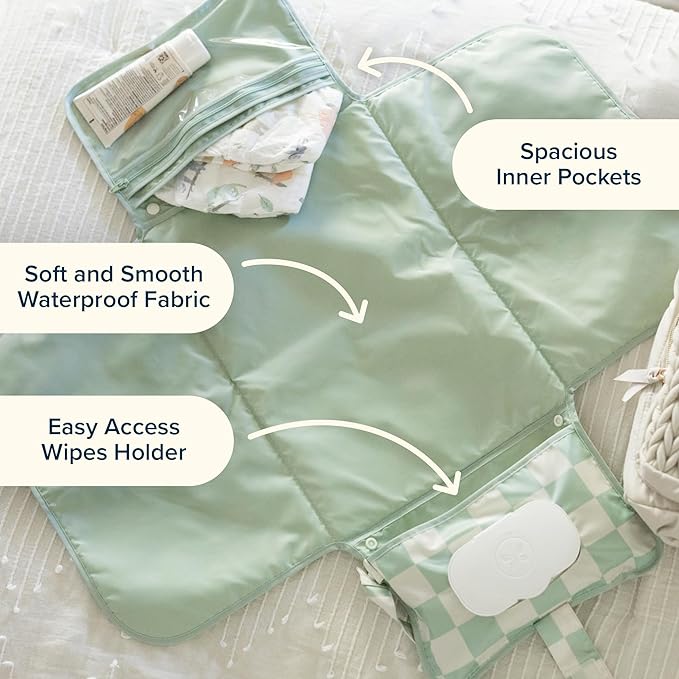 Tiny Twinkle Portable Diaper Changing Pad | Waterproof, Wipeable & Compact Baby Changing Pad for Travel | Smart Wipes Pocket & Organized Storage| Newborn Shower Gift (Vintage Cars)