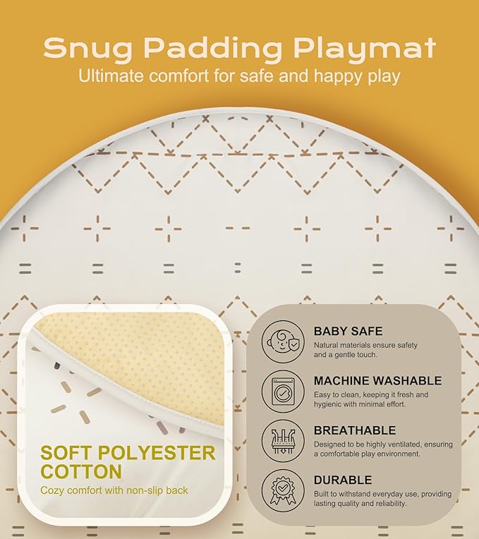 Little Dove Tummy Time Mat with 6 Toys, Macrame Baby Play Mat for Newborn, Baby Gym with 12 Milestone Cards, Stage-Based Sensory and Motor Skill Development Baby Play Gym, Non Slip Mat Washable, Khaki