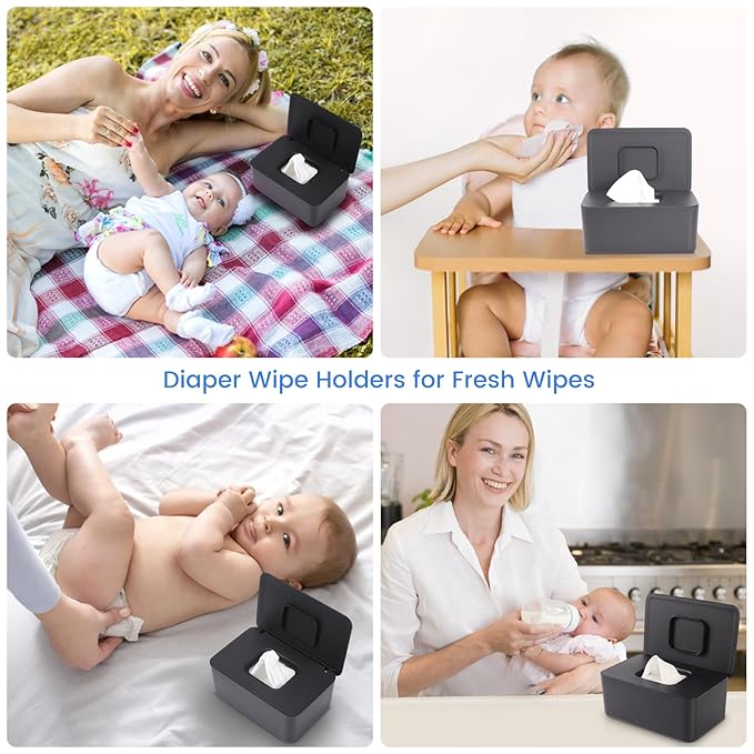 Lijroavy Baby Wipes Dispenser & Wipes Holder - Non-Slip Refillable Baby Wipes Container with Sealing Lid, Keeps Wipes Fresh, Portable Wipes Case for Travel & Home (Black)