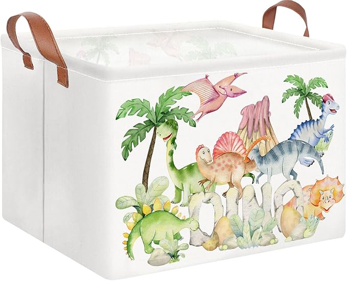 HKEC Rectangle Storage Basket with Handles,Collapsible Toys Bin,Books Box,Gift Basket(DINO)