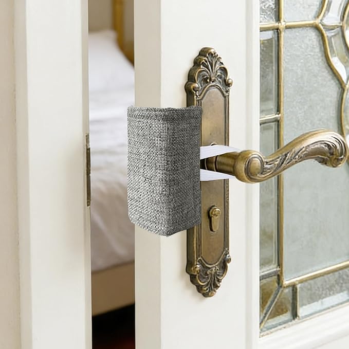 Door Silencer Door Latch Covers Padded Cushion Quiet Closer Door Lock Cover for Baby Newborn Nursery/Light Sleeper Noise Reduce - 4 x 3 Inches, Dark Grey, 6 Pieces