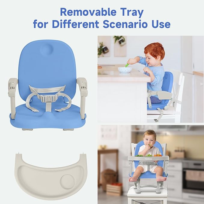 YOLEO Baby High Chair Booster Seat for Dining Table, Foldable High Chairs with Adjustable Heights, Travel Booster Seat with Removable Tray