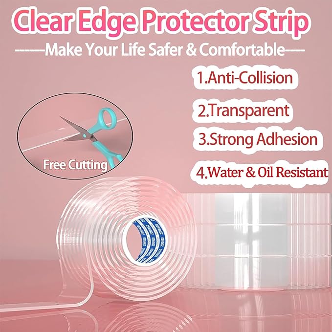 Clear Soft Corner Protectors for Furniture Strip, 0.8in x3.28FT,3 Roll Sharp Edge & Table Bumper,Window Edge,Wall Protector,Soft Corner Guards Safe for Proof,Table Corner Protectors in Family