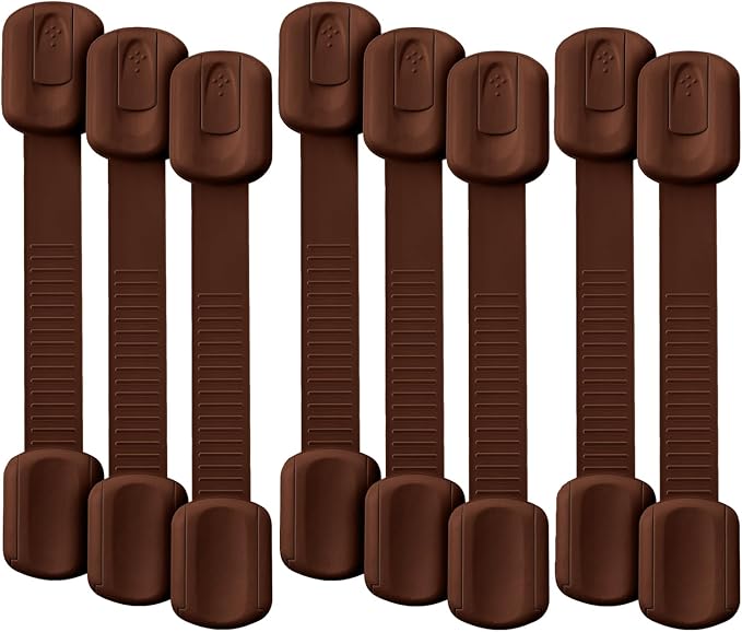 Bates- Child Safety Strap Locks, 8 Pack, Brown, Baby Cabinet Locks with Adjustable Strap Length