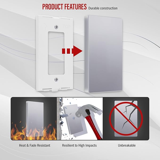 ENERLITES Screwless Blank Wall Plate, Child Safe Blank Device Outlet Cover, Standard Size, 1-Gang 4.68" x 2.93", Polycarbonate Thermoplastic, UL Listed, SI8801-SV, Silver