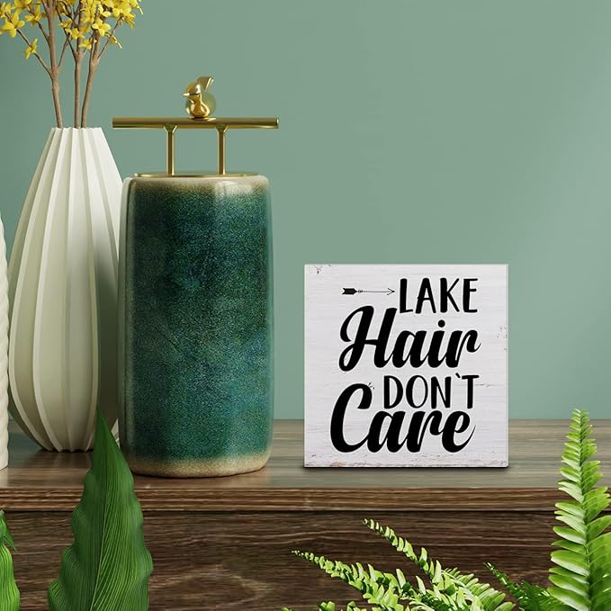 Country Lake Wood Box Sign Decor Desk Sign Humorous Lake Quote Wooden Box Block Sign Summer Rustic Home Shelf Wall Decoration