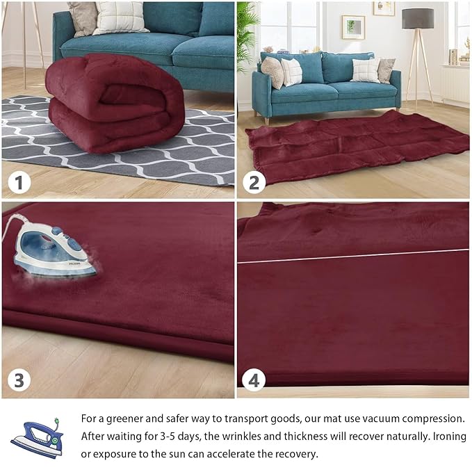 Baby Play Mat for Floor Nursery Muscle Mat Area Playroom Rug 39"x59" Memory Foam 1.3" Thick Crawling Mat for Babies,Toddlers, Infants,Kids (Burgundy)