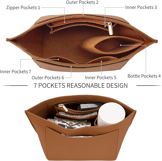 Purse Organizer Insert for Le Pliage Medium Handbags Insert Organizer (Brown, Medium)