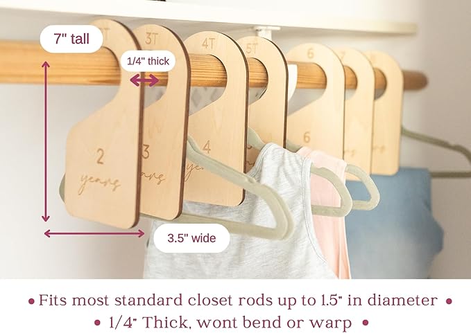Heart and Home Designs Modern Double-Sided Toddler Closet Dividers, Child Closet Organizers – Set of 7 Durable Kids Closet Size Hangers