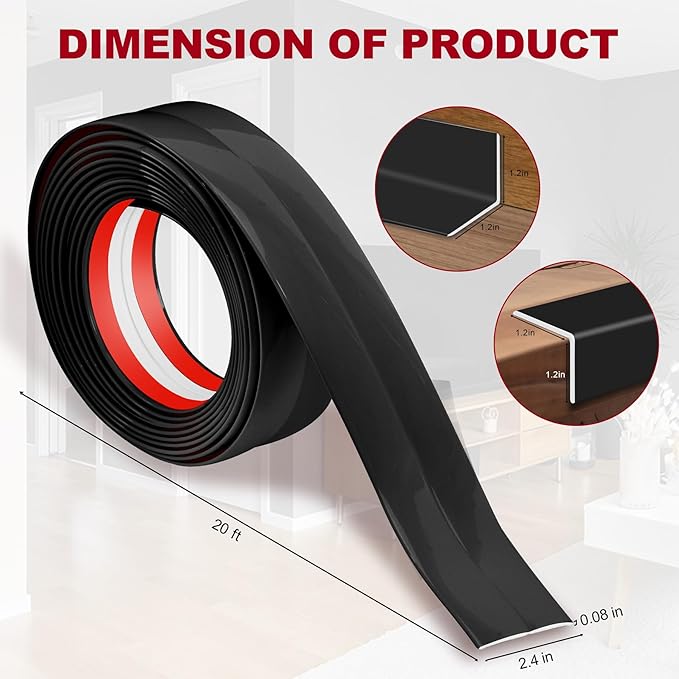 2.4 Inch x 20 Feet Wall Corner Protector Peel and Stick Corner Trim Molding Strip Self Adhesive Wall Edge Protectors Guards for Edge Ceiling, Black