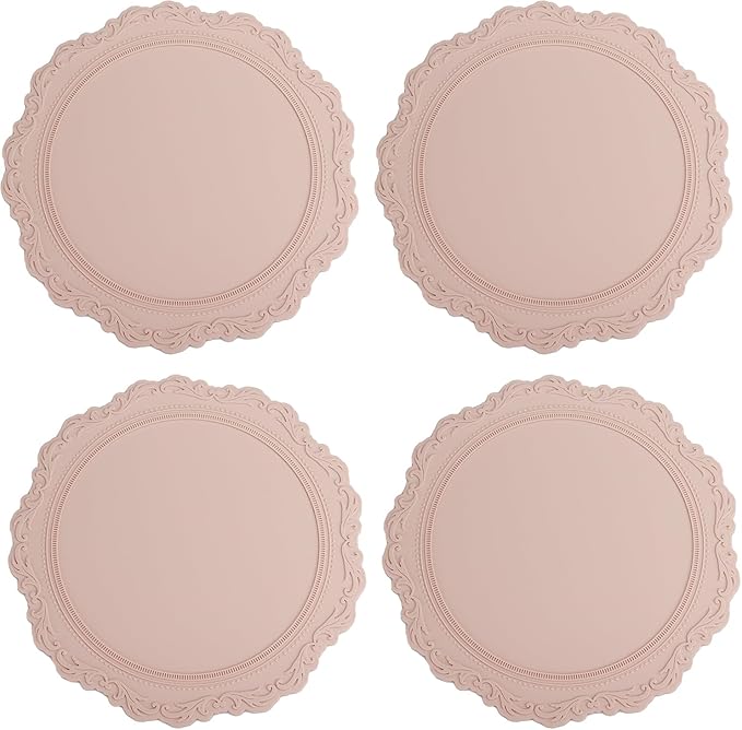 Round Silicone Placemats Set of 4, 13.38" Thick European Style Non-Slip Easy Clean Table Place Mats Decor