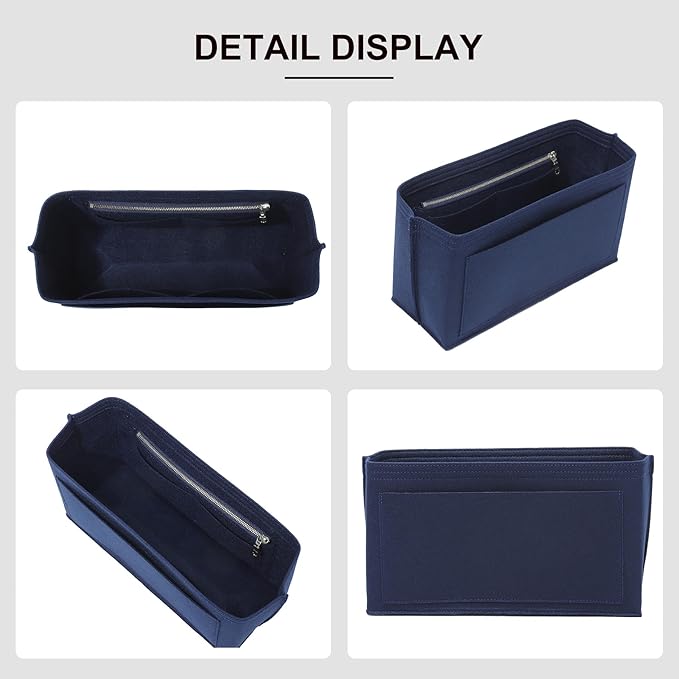 Premium Felt Purse Organizer Insert Compatible with Long Champ Le Pliage L Backpack, Lightwieight Bag Divider Shaper with 8 Pockets & YKK Zipper, Blue/LB