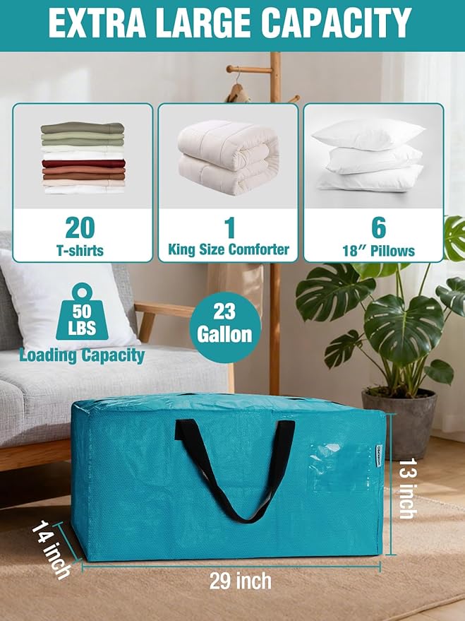 WORKPRO 1 Pack Extra Large Moving Bags with Zippers & Carrying Handles Backpack Straps, Heavy-Duty Storage Tote for Space Saving Moving Storage (Blue)