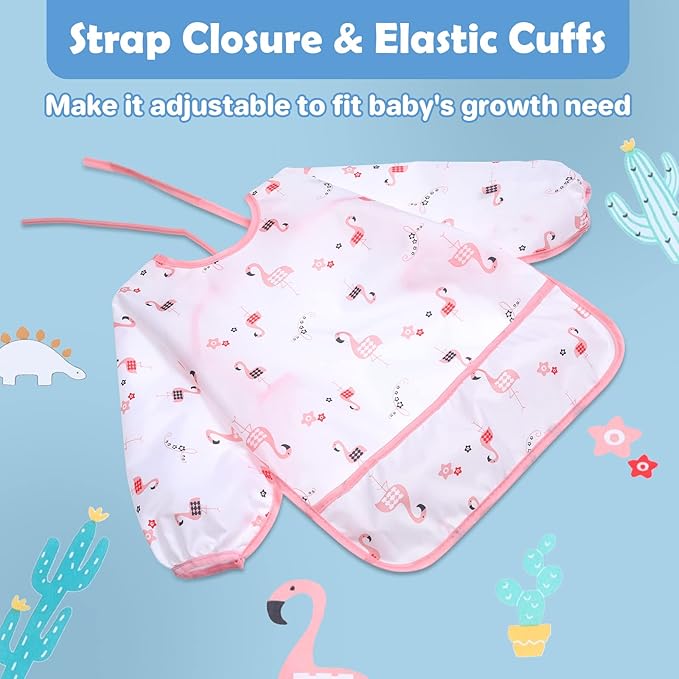 Lictin Long Sleeve Bibs 5 Pack - Baby Bibs for Girl or Boy, Reusable Infant for Feeding Teething or Weaning