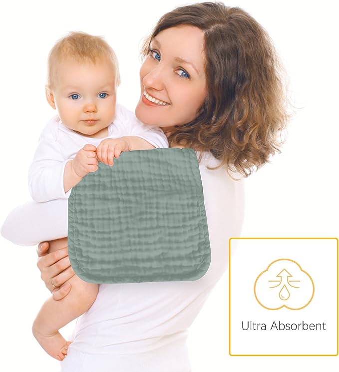 Lovely Care 12 Pack Muslin Burp Cloths 100% Cotton Muslin Cloths Large 20''x10'' Extra Soft and Absorbent Baby Burping Cloth - Green