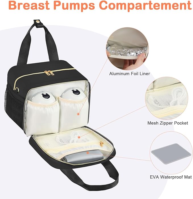 PIIOSER Breastmilk Cooler Bag with Ice Pack, Fits 6 Baby Bottles Up to 9 Ounce, Insulated Bottle Travel Bags with Shoulder Strap-Wearable Breast Pump Carrying Case for Nursing & Working Moms