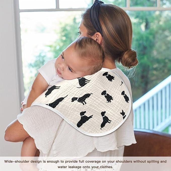 Qinllo 2 Pack Muslin Burp Cloths Dogs Beige Cotton Baby Burp Cloths Absorbent Soft Burping Cloth Washcloths for Newborn Must Haves 22x11 Inch