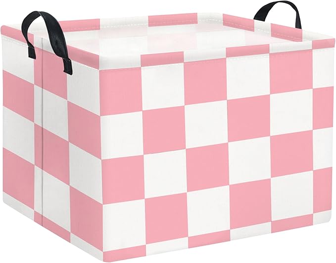 TIBAOLOVER Rectangular Storage Basket for Home Kitchen Girls Cute Storage Bin Organizer Shelf Book Room Decor(Pink Checked)