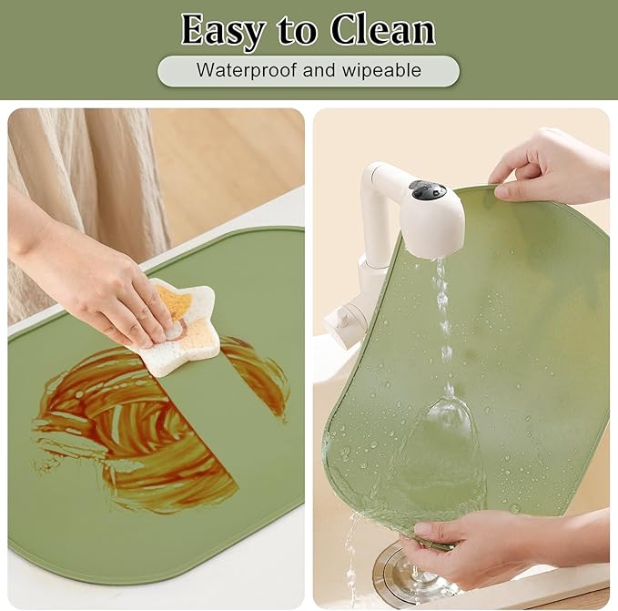 Silicone Placemat Set of 2, Heat Resistant Placemats for Dinning Table, Reusable Portable Kids Baby Placemats, Waterproof Stain-Proof Toddler Food Mats, Easy to Clean Silicone Mat Oval Placemat