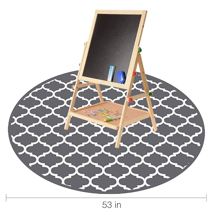 Round Splat Mat for Under High Chair/Arts/Crafts by CLCROBD, 53" Baby Anti-Slip Food Splash and Spill Mat for Eating Mess, Waterproof Floor Protector and Table Cloth (Round Lattice)
