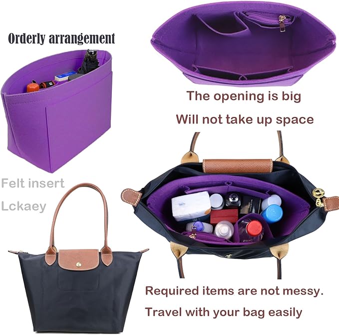 Lckaey bag Organizer Insert for longchamp le pliage organizer insert Handbags Organizer 1012purple-M
