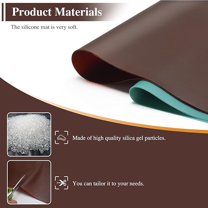 3Pcs 15.7"x 11.8"x 0.03" Brown Silicone Table Mat, Silicone Placemats for Kitchen Counter, Jewelry, Painting