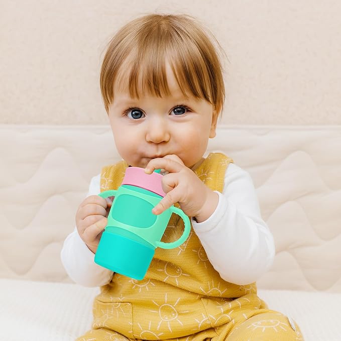 NiHome Silicone Double Handle & Boot for Owala Kids’ Tumbler 12oz 15oz, Easy to Install for Toddlers to Grip & Train, Shock-Absorbing Bottom Sleeve Drop Protection, 2Pcs (Blue + Green)