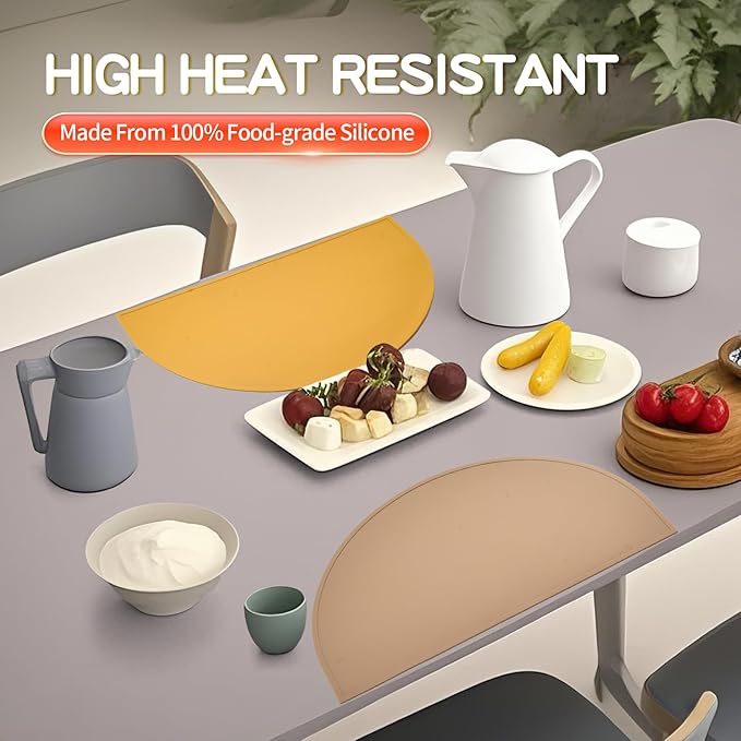 Silicone Bear Placemat for Toddlers (Half Circle 2pcs, Yellow Gray)