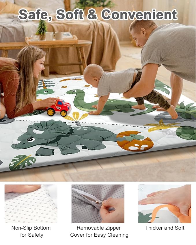 Premium Foam Baby Play Mat 71x59 – Removable & Machine Washable Cover, Extra Thick Padding Playpen Mat, Non-Slip Crawling Mat, Easy to Clean for Infants, Toddlers & Babies