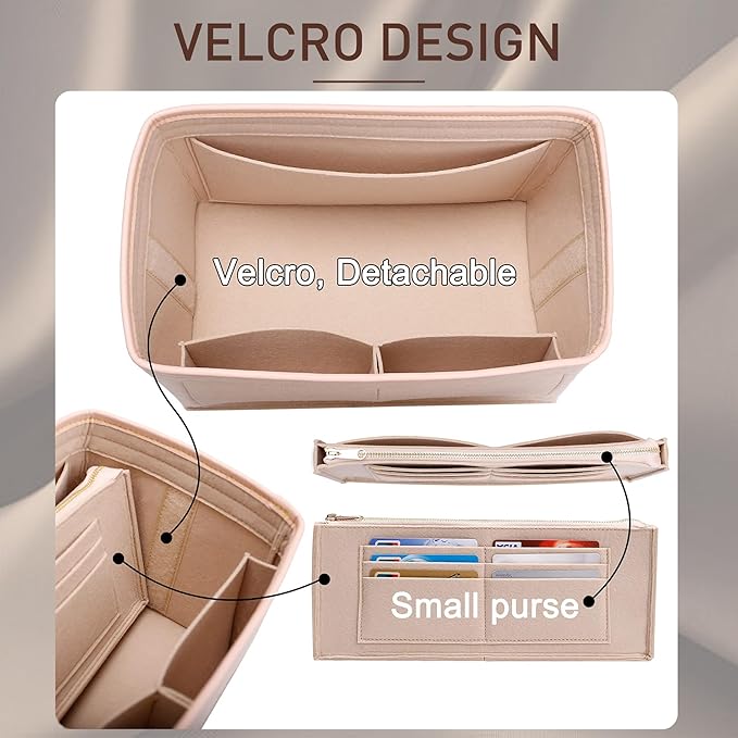 Doxo Purse Organizer Insert for Handbags & Base Shaper Combination,Tote Bag Organizer Insert Suitable to Lv Speedy 25,NeoNoe MM,Noe,Book Tote S,C.oach City 30,Long Champ Le-pliage S and More (M-Beige)