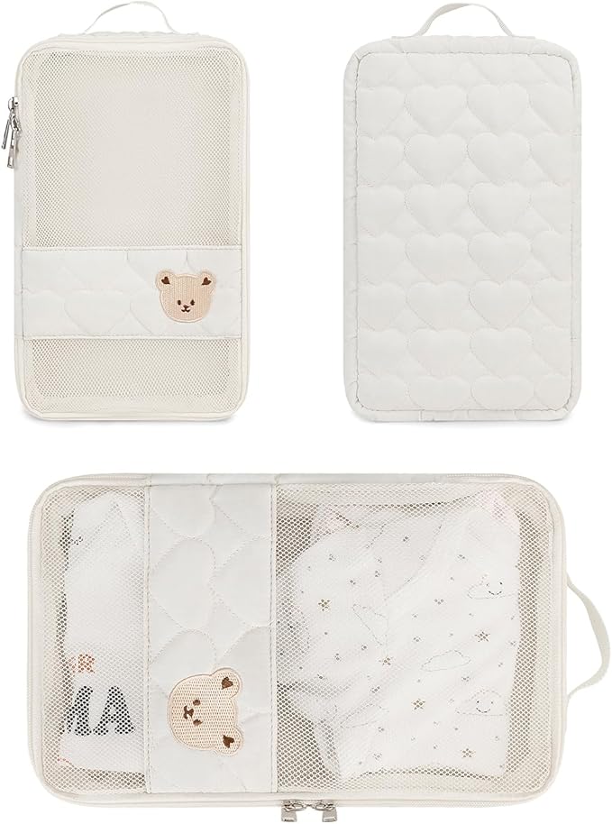 MOMIGO Baby Diaper Bag Organizer Pouches - 2 Pack Waterproof Pod Hanging Diaper Bag Cute Bear Mesh Bag Reusable, Washable or Baby Cloth Diapers
