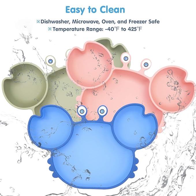 Linowos Silicone Suction Plate for Toddlers - Self Feeding Training Divided Plate Dish and Bowl for Baby and Toddler, Fits for Most Highchairs Trays, BPA Free Microwave Dishwasher Safe